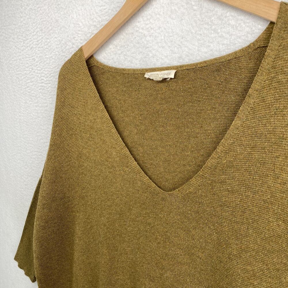 EILEEN FISHER Sweater S Organic Cotton Tunic V-Neck 3/4 Sleeve Oversized Green - Picture 4 of 10